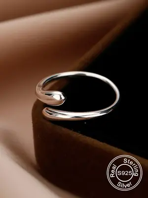 925 Sterling Silver Women's Elegant Temperament Cuff Ring, Exquisite Trendy Teardrop Bridal Engagement Rings, Fashionable Jew...