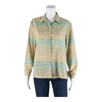 Blouse Blue 90s Collared Striped Long Sleeve Womens S
