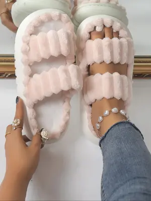 Fluffy Plush Home Slippers, Soft Comfortable Platform Slippers, Warm Slippers for Indoor & Outdoor Use for Fall & Winter Foot...