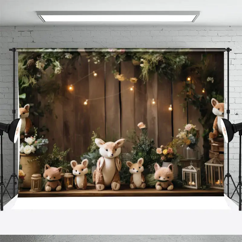 Animals Brown Wood Leaves Birthday Photo Backdrop - Aperturee