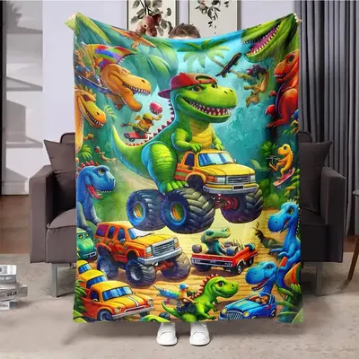 Cartoon Dinosaur Pattern Blanket, 1/2 Counts Soft Warm Napping Throw Blanket, Cool Bedroom Bedding Blankets for Home Office T...