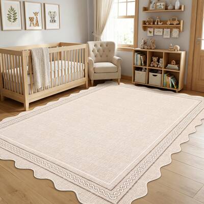 Garvee Scalloped Washable 5x7 Area Rugs for Living Room Non Slip Neutral Beige Rug Farmhouse Soft Bedroom Rugs Low Pile Folda...