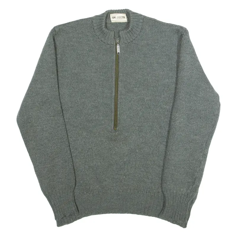 Military Mens Plain Grey Wool 90s Chunky Knit L