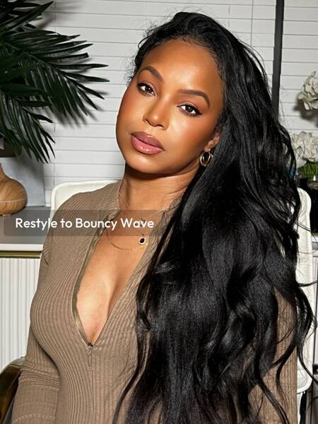 [US Only] 14 Inch EasiContour V Part Glueless Yaki Glueless Wig 150% Density