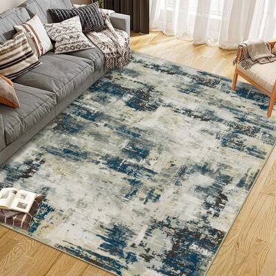 Garvee Area Rug Washable Non-Shedding Abstract Soft Non-Slip Rug for Living Room Dining Room Indoor Playroom 5x7Ft Blue Green