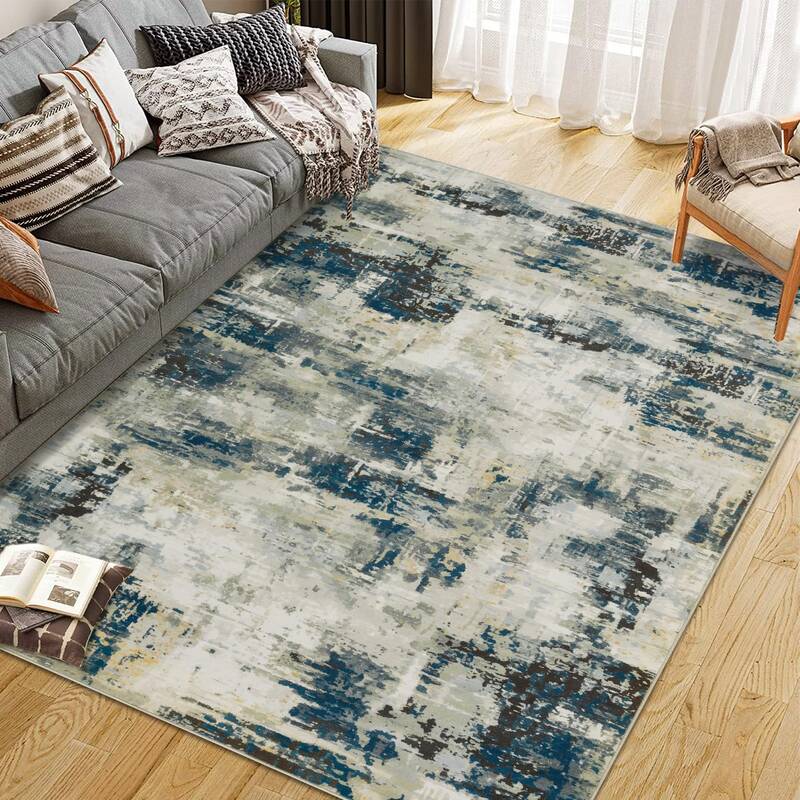 Garvee Area Rug Washable Non-Shedding Abstract Soft Non-Slip Rug for Living Room Dining Room Indoor Playroom 5x7Ft Blue Green