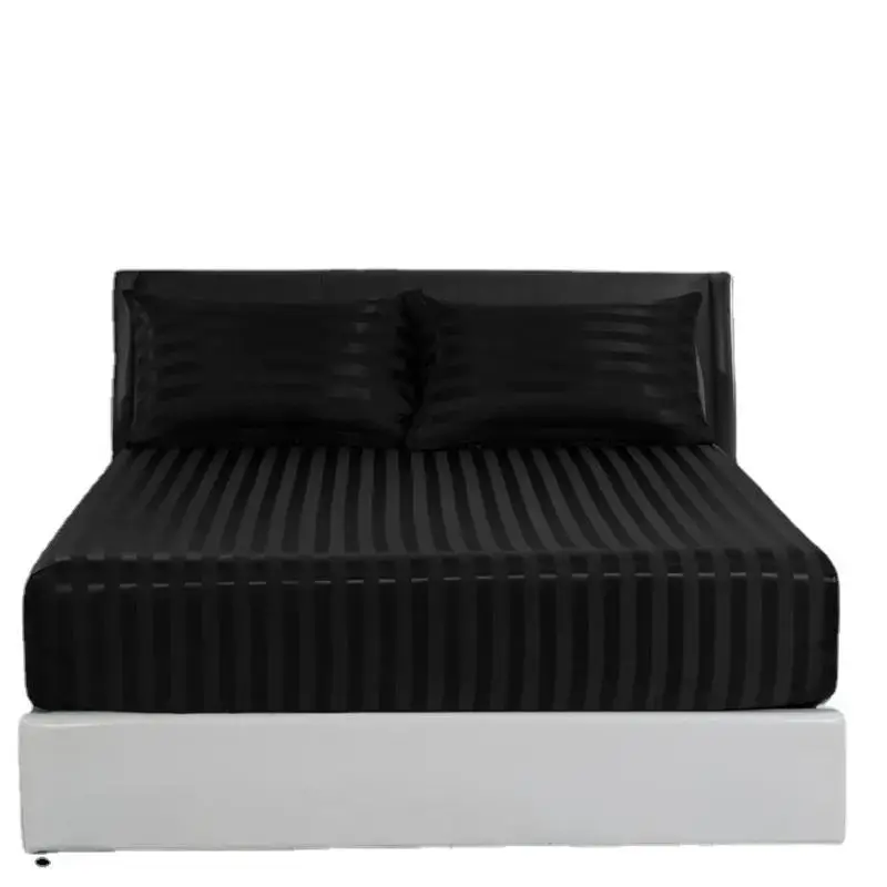 Satin Striped Print Fitted Sheet & Pillowcase Set, 2pcs/3pcs Soft Breathable Comfortable Bedding Set without Filler for Bedro...