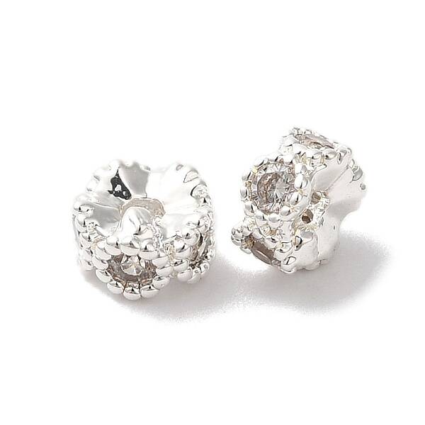 Brass Micro Pave Clear Cubic Zirconia Beads