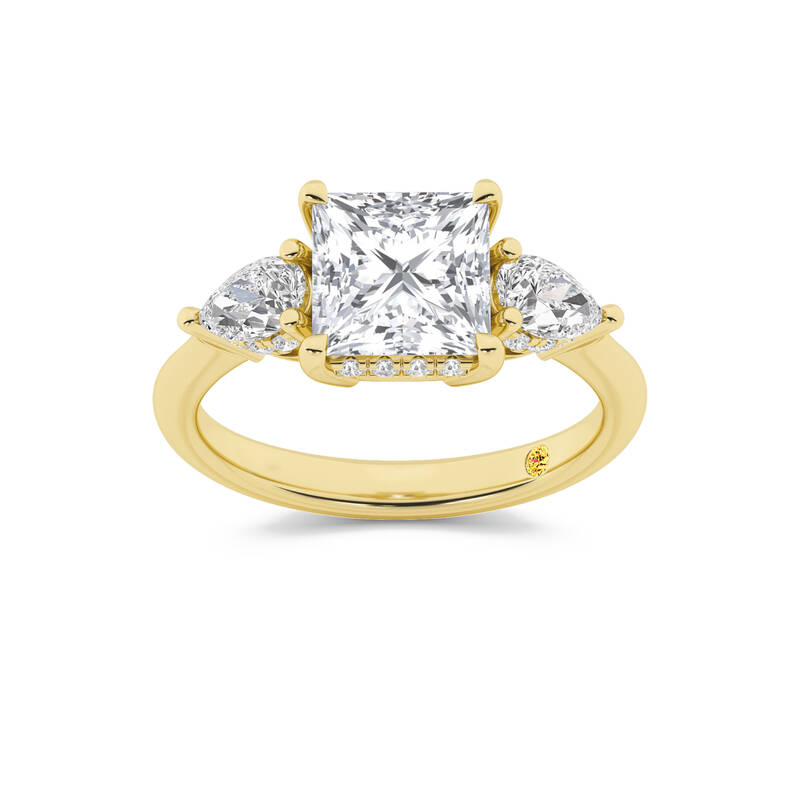 Celestia Three Stone Hidden Halo Princess Cut Lab Grown Diamond Engagement Ring | 14K Yellow Gold 3 2/3 CT. TW.