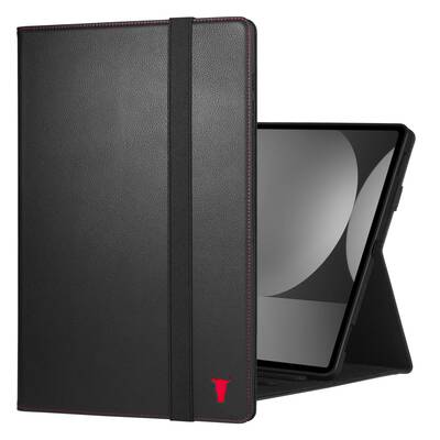 Samsung Galaxy Tab S9 Ultra Leather Case - Black with Red Detail