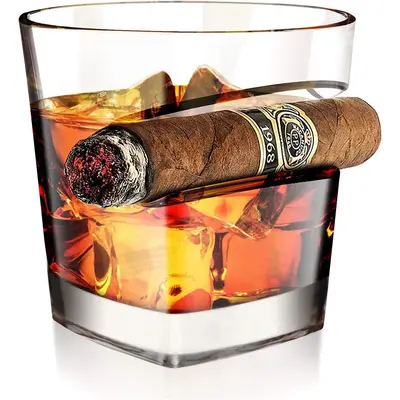 Whiskey Cigar Glass 15 Oz with Rest Holder, Old Fashioned Father's Day Gifts Whiskey Glass, Cool Bourbon Rum Gifts for Men Bo...