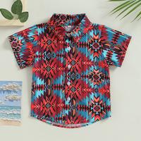 Toddler Baby Summer Tops, Short Sleeve Lapel Collar Geometric Print Button Down Shirts