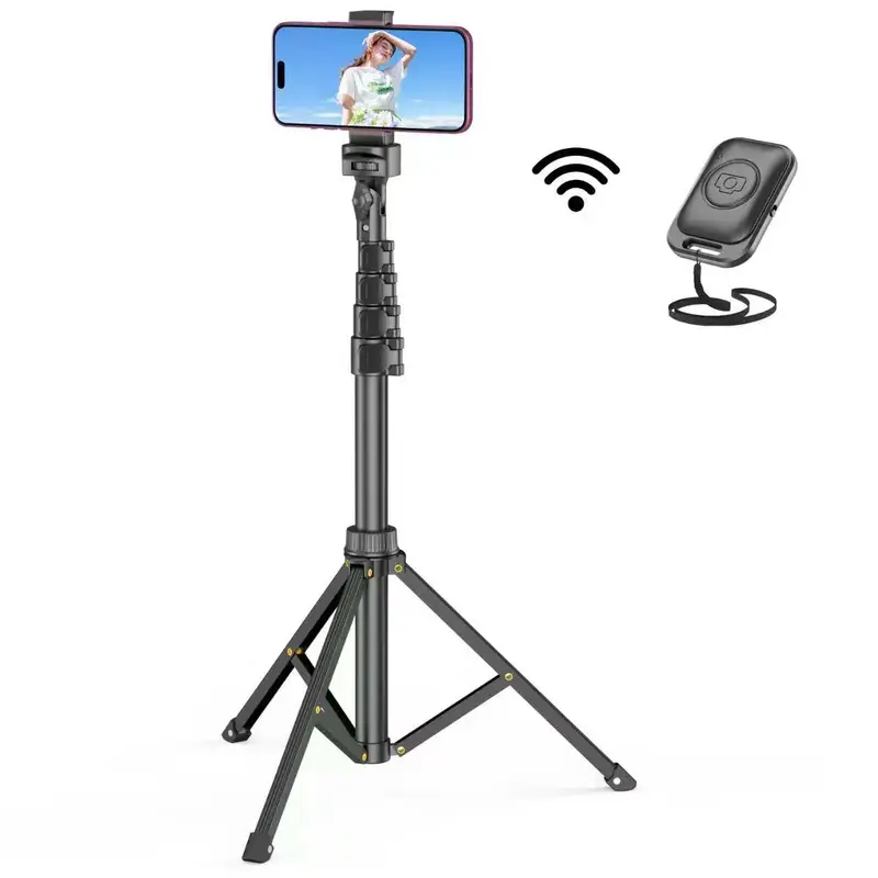 62'' Adjustable Phone Tripod & Selfie Stick with Bluetooth Remote, Universal Mount for iPhone, Android, and Cameras