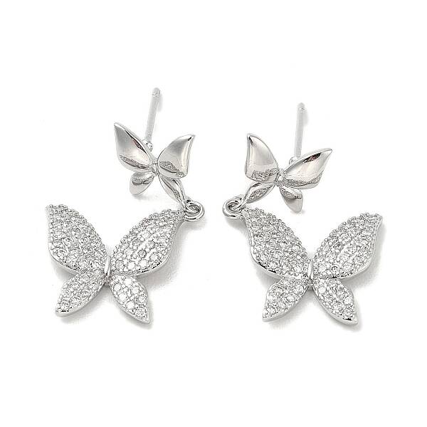 Rack Plating Brass Micro Pave Clear Cubic Zirconia Stud Earrings for Women