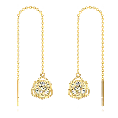 14K Gold Cubic Zirconia Rose Drop Ear Wire