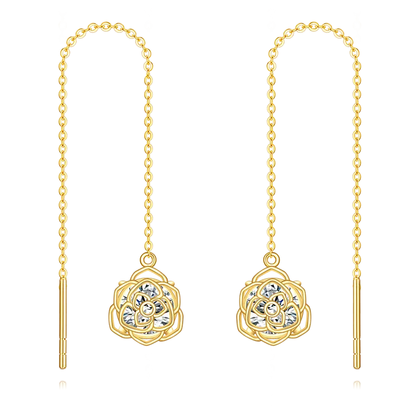 14K Gold Cubic Zirconia Rose Drop Ear Wire