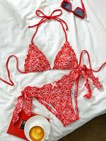 Women's Sexy Halter Bikini Sets Jacquard Bikini Swimsuits Tie Side Triangle Bathing Suits Two Piece Bathing Suits, Cheeky Sty...