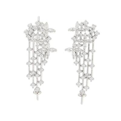 Rhodium Plated 925 Sterling Silver Micro Pave Clear Cubic Zirconia Stud Earring Findings