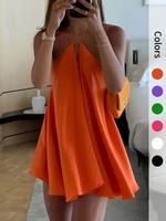 Women's Solid Color Halter Neck Backless Dress, Casual Fashion Short Dress for Summer, Women's Dress for Beach Holiday