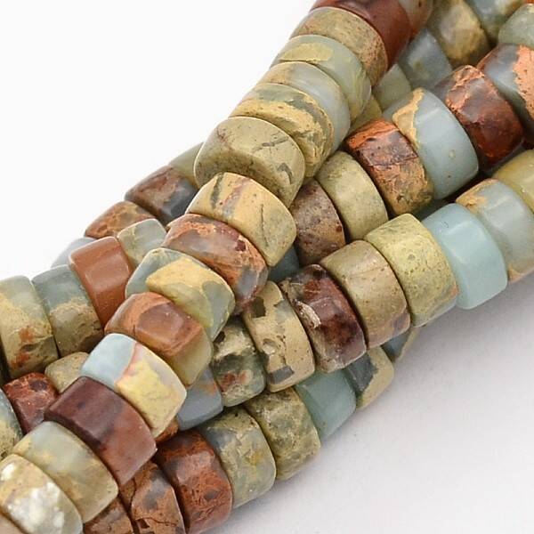 Flat Round/Disc Synthetic Aqua Terra Jasper Beads Strands