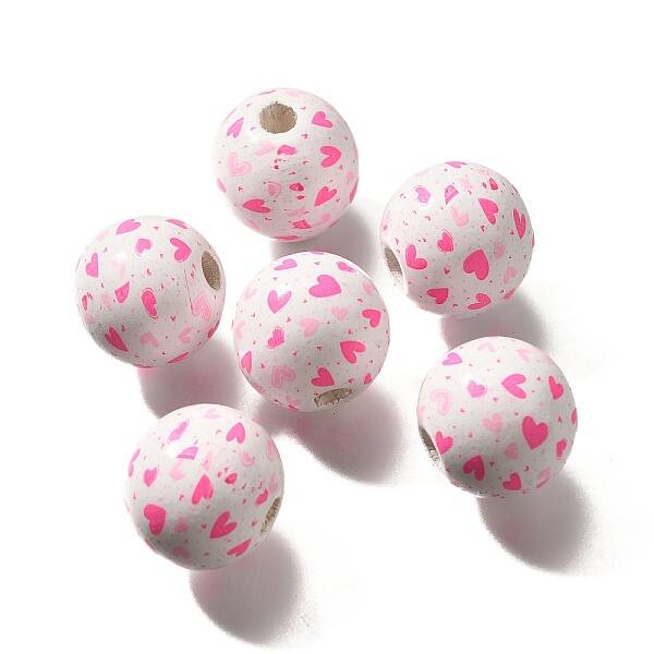 Valentine's Day Element Printed Wood Beads