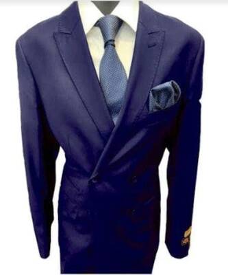 Four Button Double breasted Suit - Blue Slim Fi Suits Double Breasted Suit