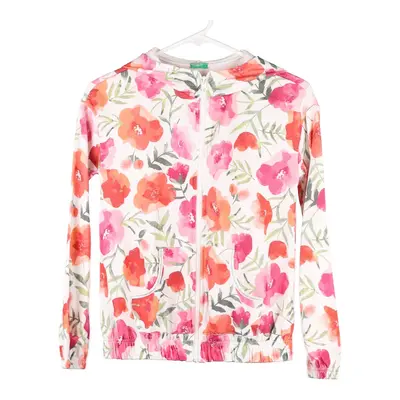 Benetton Floral Hoodie - Medium Pink Cotton Blend