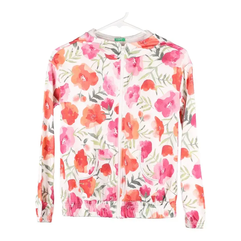 Benetton Floral Hoodie - Medium Pink Cotton Blend