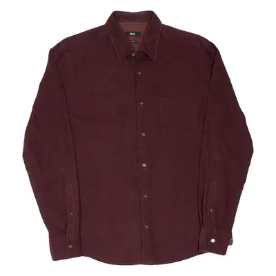 BOSS Slim Fit Mens Plain Shirt Maroon Long Sleeve M