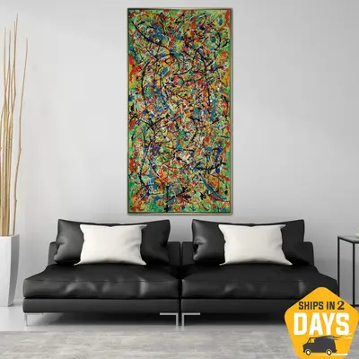Abstract Colorful Paintings On Canvas Modern Artwork Original Jackson Pollock Wall Art Decor for Room | CITY MADNESS 46"...