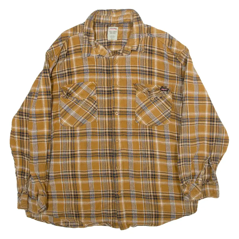 DICKIES Mens Flannel Shirt Yellow Check Long Sleeve 2XL
