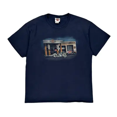 Harley Davidson Graphic T-Shirt - Large Navy Cotton