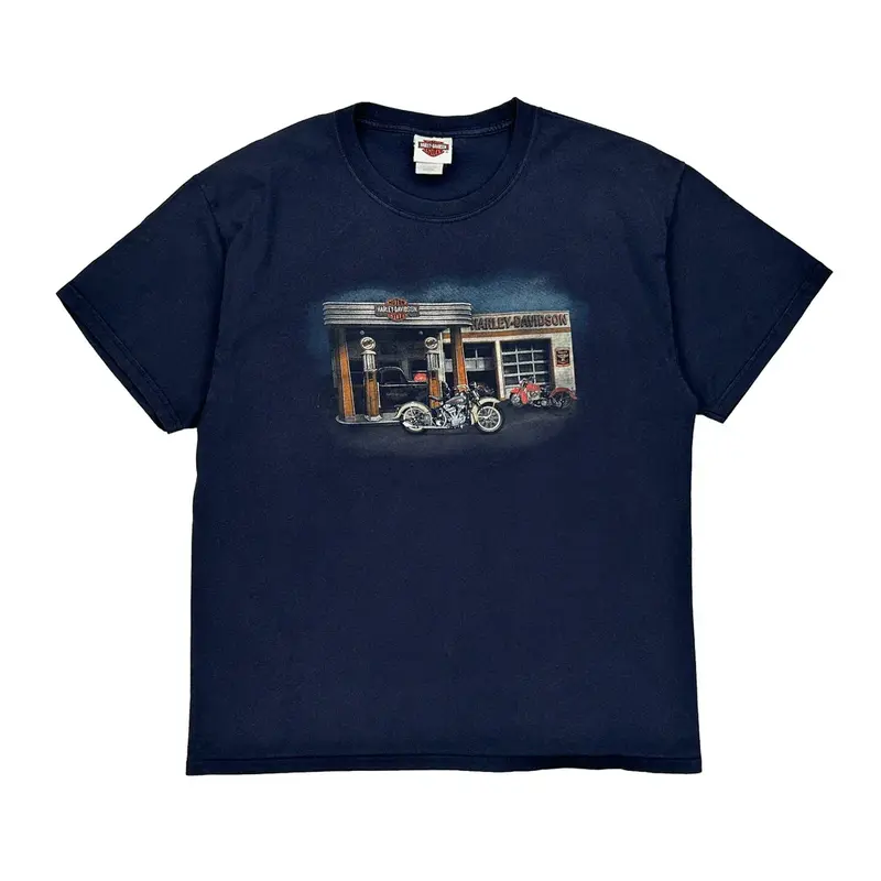 Harley Davidson Graphic T-Shirt - Large Navy Cotton
