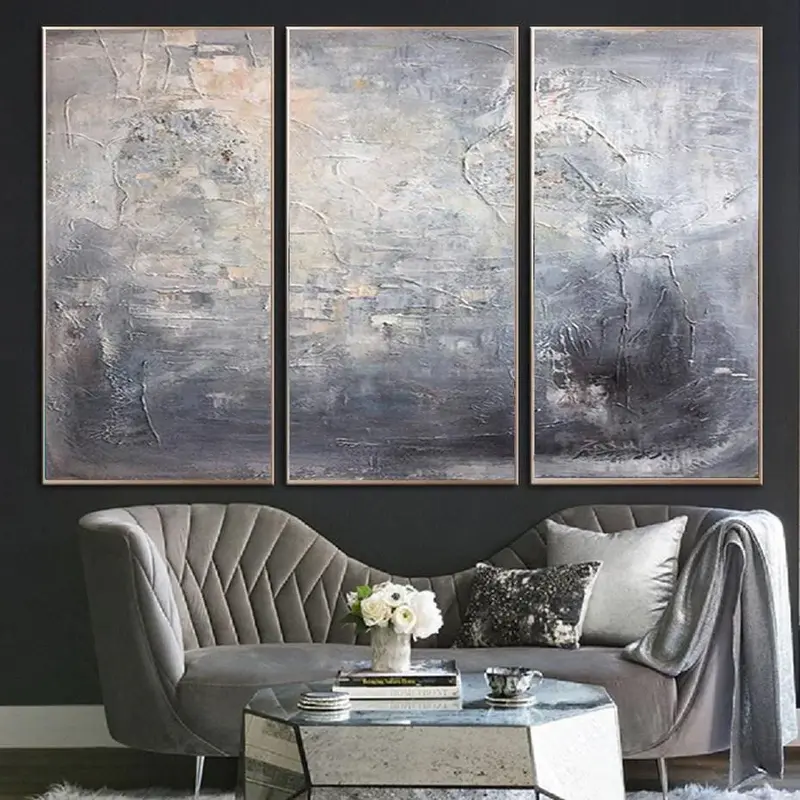 Abstract Original Large Gray Painting Contemporary Art Canvas | SILVER REFLECTION