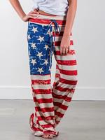 Women's American Flag Print Adjustable Drawstring Waist 4th Of July Pants, Casual Comfy Drop Waist Straight Leg Trousers for ...