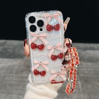 Cherry Pattern Phone Case with Beaded Lanyard, Decorative Phone Protector Cover, Phone Accessories Compatible with iPhone 11 ...