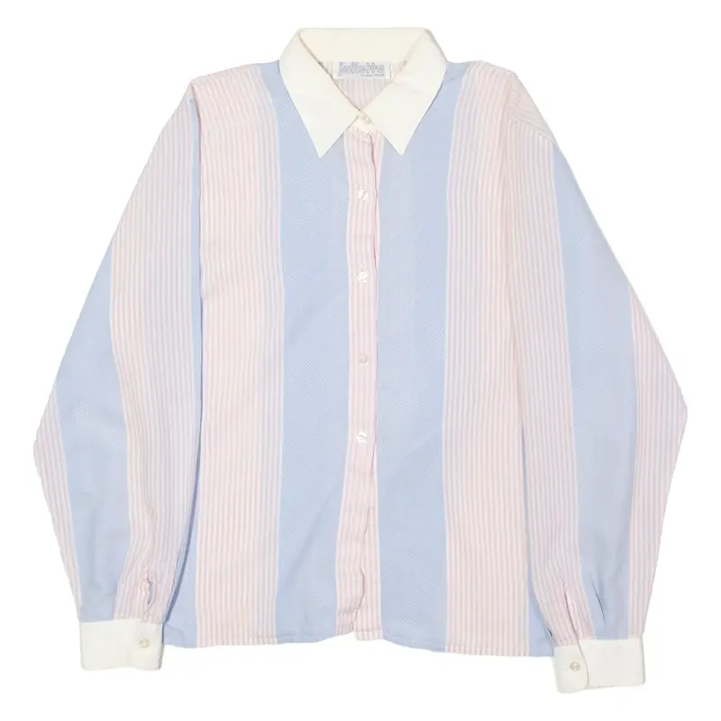 JULIETTA Womens Shirt Blue 80s Striped Long Sleeve L