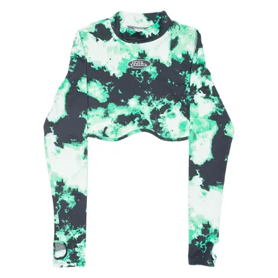 NO FEAR X H&M Cropped Tie Dye T-Shirt Green High Neck Long Sleeve Womens L