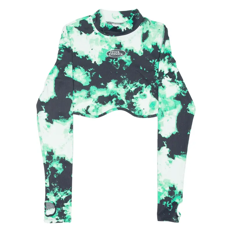 NO FEAR X H&M Cropped Tie Dye T-Shirt Green High Neck Long Sleeve Womens L
