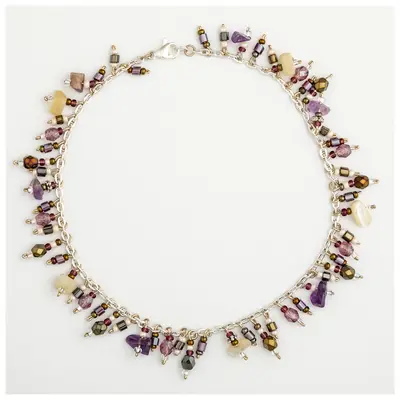 Dangling Gemstones Hand Beaded Anklet - Multicolor Stripes