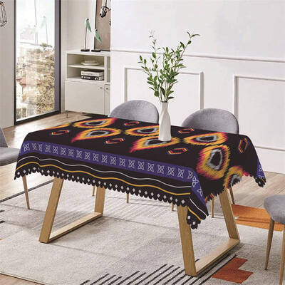 Yellow Red Flame Black Regular Rectangle Tablecloth - Aperturee
