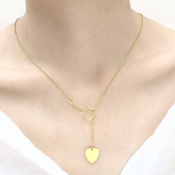 Fashionable Stainless Steel Violin Pendant Lariat Necklaces for Women's Daily Wear