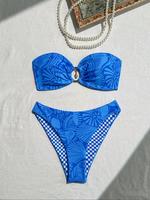 Women's Graphic Print Bikini Set, Casual Swim Bra & Swim Panty, Bandeau Bathing Suits, Two-piece Swimsuit for Beach Holiday V...