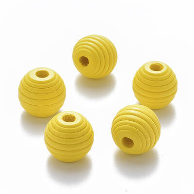 Painted Natural Wood Beehive European Beads