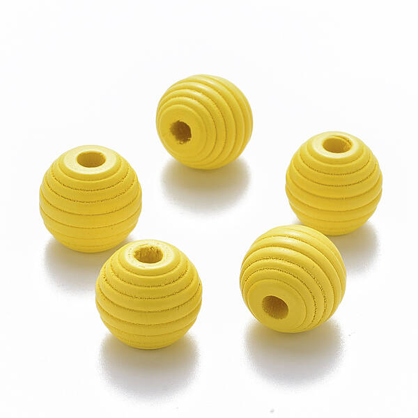 Painted Natural Wood Beehive European Beads