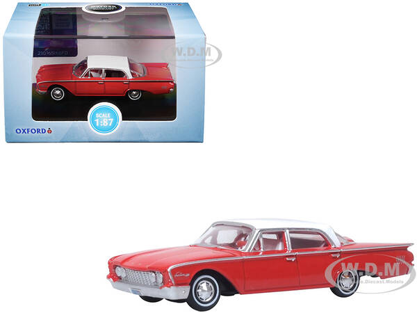 1960 Ford Fairlane Sedan 500 Monte Carlo Red with Corinthian White Top and Interior 1/87 (HO) Scale Diecast Model Car by Oxfo...