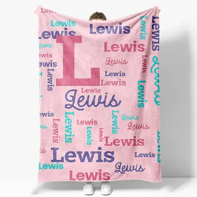 Pink Custom Different Artistic Font Name Blanket - Aperturee