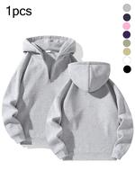 Men's Plain Half Zip Drop Shoulder Essentials Hoodie, Regular Fit Casual Long Sleeve Hooded Sweatshirt for Fall & Winter, Men...