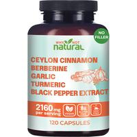 Why Not Natural 5-in-1 Organic Ceylon Cinnamon Capsules with Garlic, Berberine, Turmeric, Black Pepper Extract Pills Flavor S...