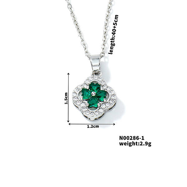 Chic Colorful Clover Pendant Necklace with Sparkling Diamonds
